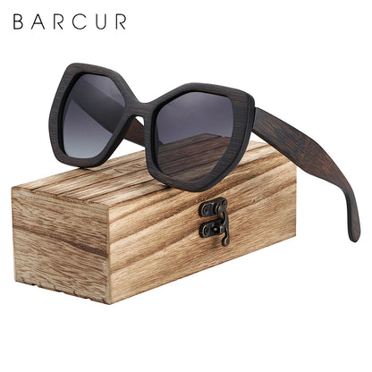 BARCUR Retro Women Butterfly Sun glass Polarized Sunglasses Bamboo Handmade Wood Eyewear Beach Wooden Glasses Oculos de sol