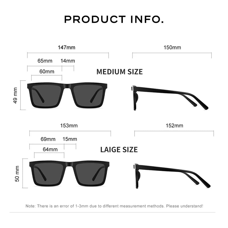 CAPONI Nylon Polarized Sunglasses High Quality Acetate Square Flat Design Sun Glasses For Men UV400 Protect Black Shades CP7499