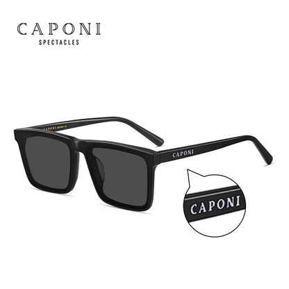 CAPONI Nylon Polarized Sunglasses High Quality Acetate Square Flat Design Sun Glasses For Men UV400 Protect Black Shades CP7499