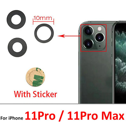 New Camera Glass Lens Back Rear Camera Glass Lens For iPhone 11 12 13 14 15 16 Pro Max Plus Mini With Sticker Adhesive