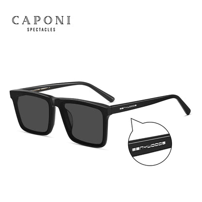 CAPONI Nylon Polarized Sunglasses High Quality Acetate Square Flat Design Sun Glasses For Men UV400 Protect Black Shades CP7499