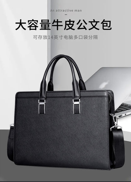 OYIXINGER Men's Leather Business Briefcase Bag Female Casual Handbag Cowhide Computer Bag 14 Inch Laptop Bags Man's Nice Gift