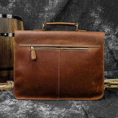 Vintage Men Briefcase Crazy Horse Genuine Leather Man Male Laptop Handbag Large Shoulder Messenger Portfolio Bag Business Case