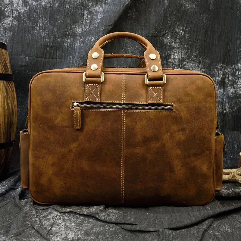 Fashion Natural Leather Men Briefcases With Shoulder Strap Mans Laptop Notebook Hand Bag 2019 New Business Briefcase Bag