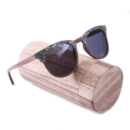 Abalone Seashell Sunglasses Walnut Wood Dark Gray Polarized Lens Brand Designer Wedding Sun Glasses Birthday Gift