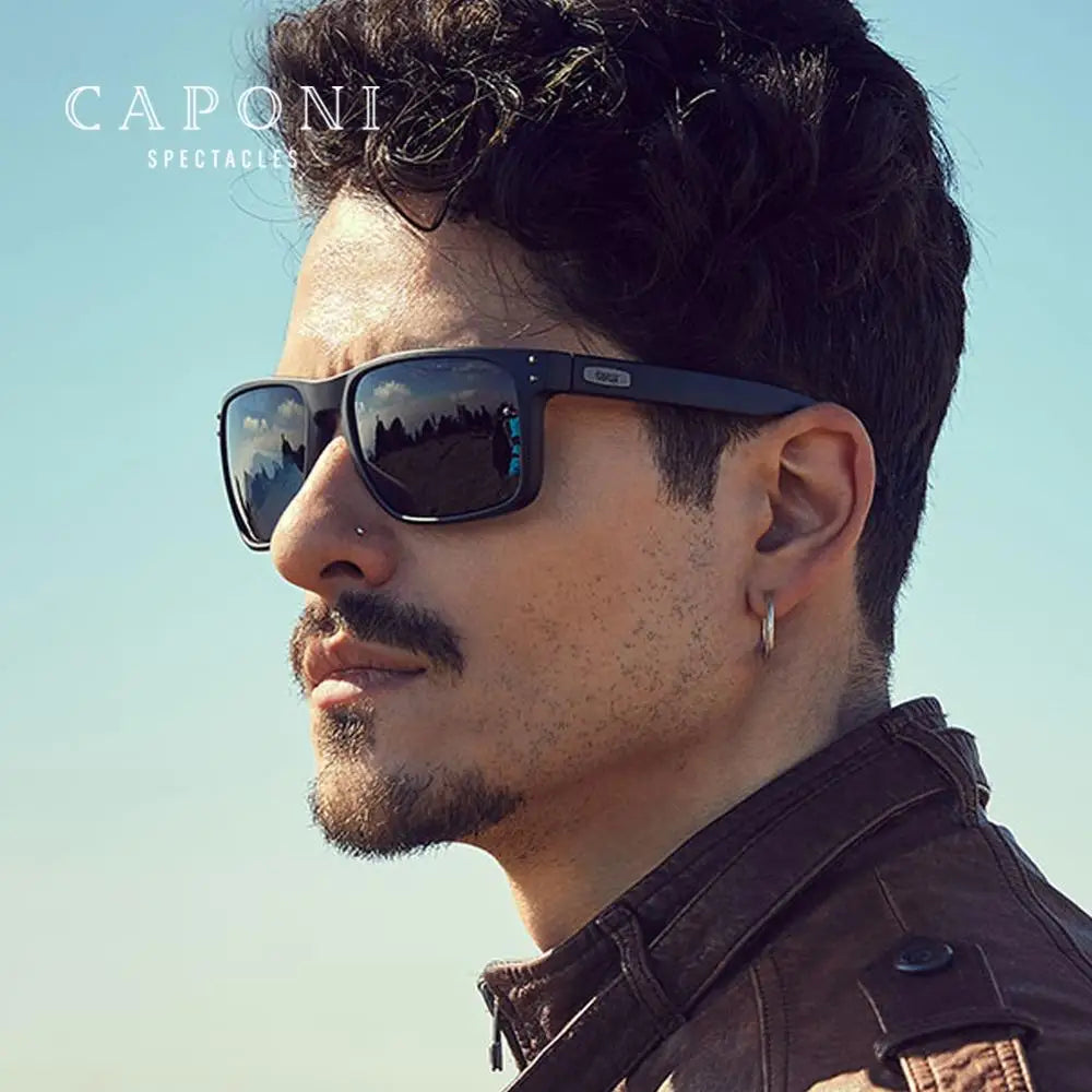 CAPONI Driving Sunglasses For Men Polarized Brand Designer Sun Glasses Photochromic Square TR Frame Black Men's Shades BS9417