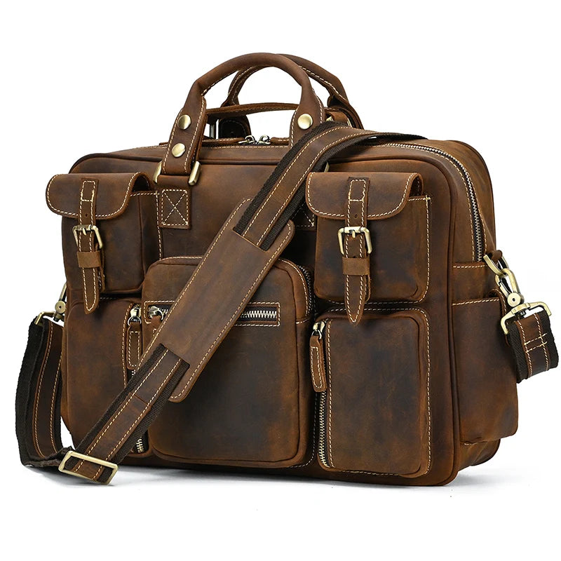 Fashion Natural Leather Men Briefcases With Shoulder Strap Mans Laptop Notebook Hand Bag 2019 New Business Briefcase Bag