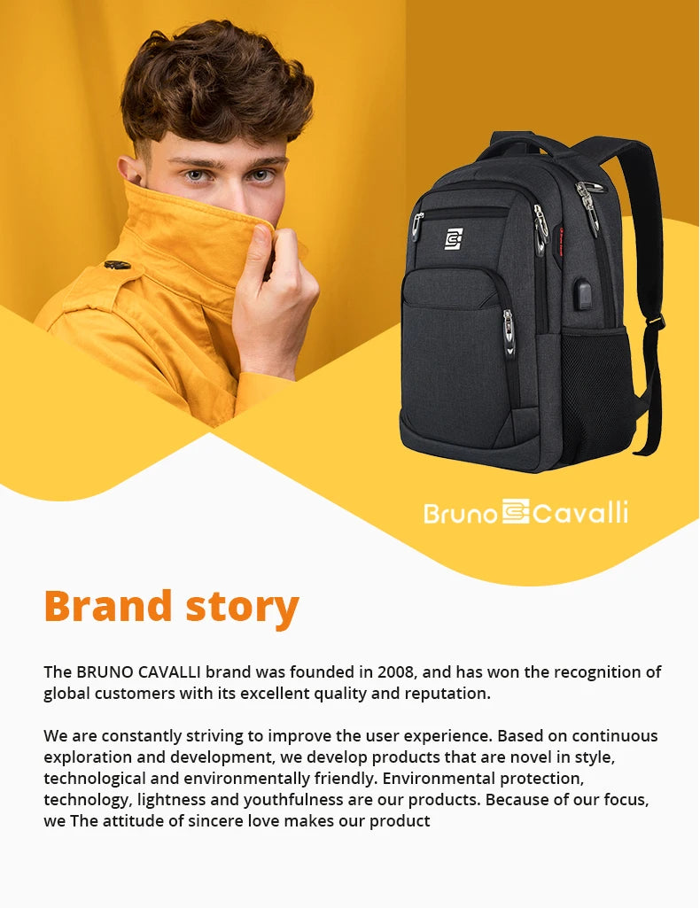 BrunoCavalli Men's Laptop Backpacks For 15.6 Inch Fashion Women Travel Bag Waterproof School Backpack Large Capacity Men Bagpack