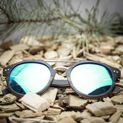 Vintage Round Wood Sunglasses For Men Women High Quality Polarized Blue Mirrored Lens UV400 Classic Sun Glasses