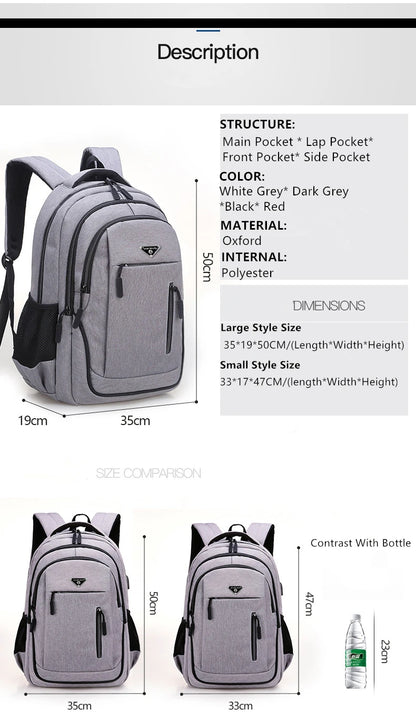 Large 15.6 Inch /17.3 Inch Laptop Backpack USB Men Computer SchoolBag  Business Bag Oxford Waterproof Rucksack College Daypack