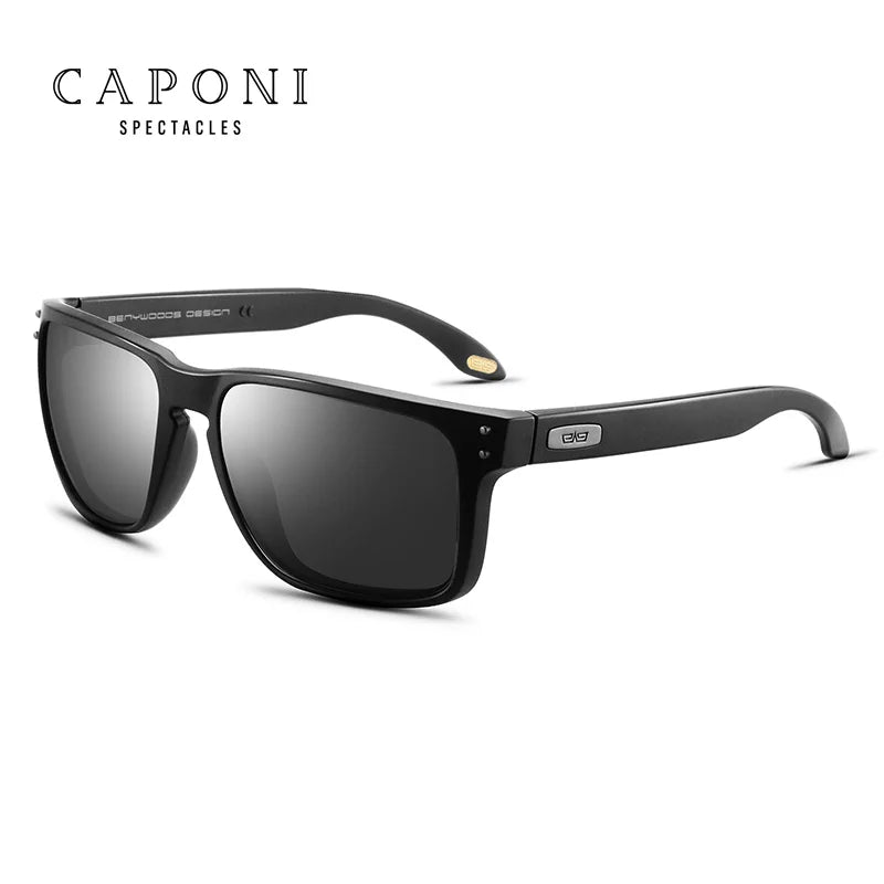 CAPONI Driving Sunglasses For Men Polarized Brand Designer Sun Glasses Photochromic Square TR Frame Black Men's Shades BS9417