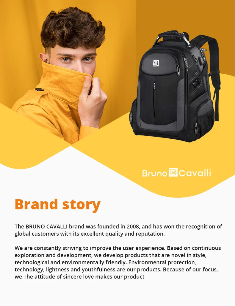 BrunoCavalli Men's Laptop Backpacks For 17 Inch Fashion Women Travel Bag Waterproof School Backpack Large Capacity Men Bagpack