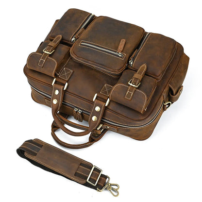 Fashion Natural Leather Men Briefcases With Shoulder Strap Mans Laptop Notebook Hand Bag 2019 New Business Briefcase Bag