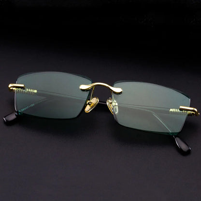 Vintage Rimless Sunglasses Men Natural Crystal Stone Sun Glasses Women Retro Green Lens Sunglass Goggles UV400 Oculos De Sol