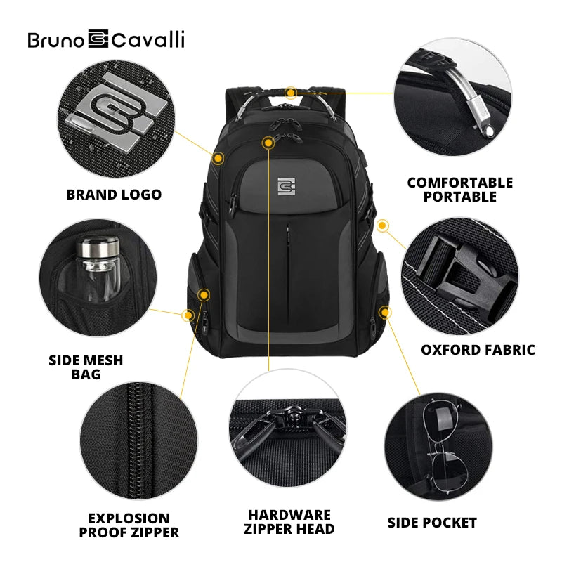 BrunoCavalli Men's Laptop Backpacks For 17 Inch Fashion Women Travel Bag Waterproof School Backpack Large Capacity Men Bagpack