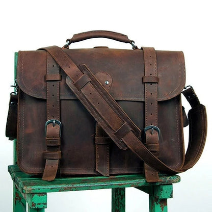 Vintage Crazy Horse Genuine Leather Men Briefcase Business Bag