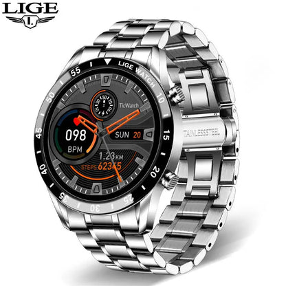 LIGE Luxury Full Circle Touch Screen Men Smart Watch Bluetooth Call Steel Band Waterproof Sports Fitness Watch For Android IOS