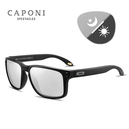 CAPONI Driving Sunglasses For Men Polarized Brand Designer Sun Glasses Photochromic Square TR Frame Black Men's Shades BS9417