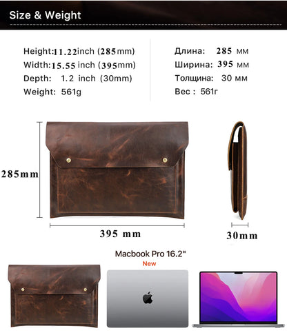 CONTACTS FAMILY Genuine Leather Laptop Case For Macbook Air m4 m3 m2 pro 13 15 Macbook pro 14 16 inch Case Notebook Sleeve Bag