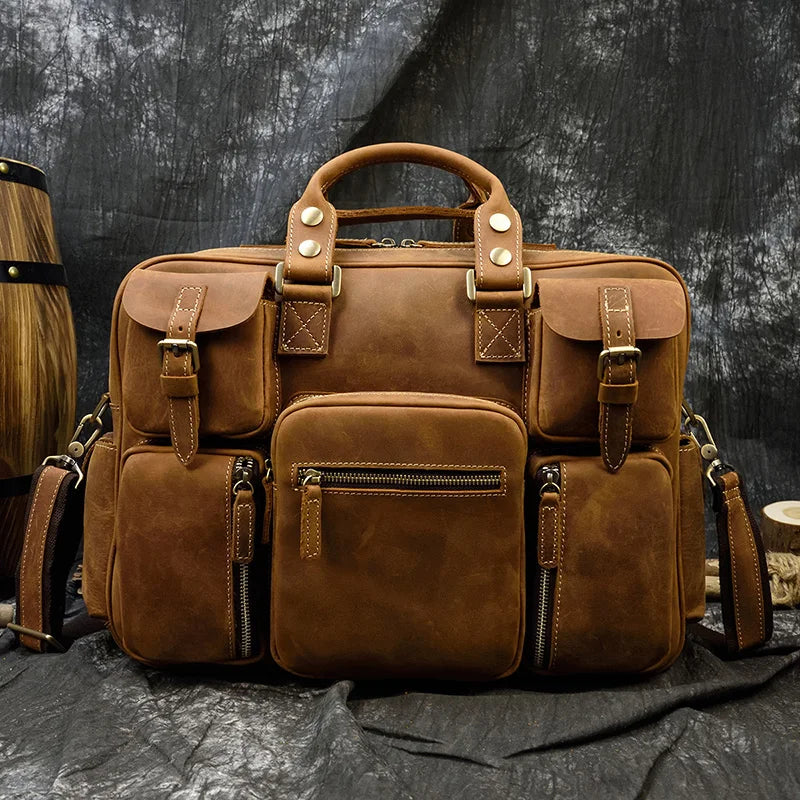 Fashion Natural Leather Men Briefcases With Shoulder Strap Mans Laptop Notebook Hand Bag 2019 New Business Briefcase Bag