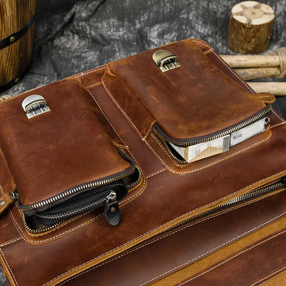 Vintage Men Briefcase Crazy Horse Genuine Leather Man Male Laptop Handbag Large Shoulder Messenger Portfolio Bag Business Case