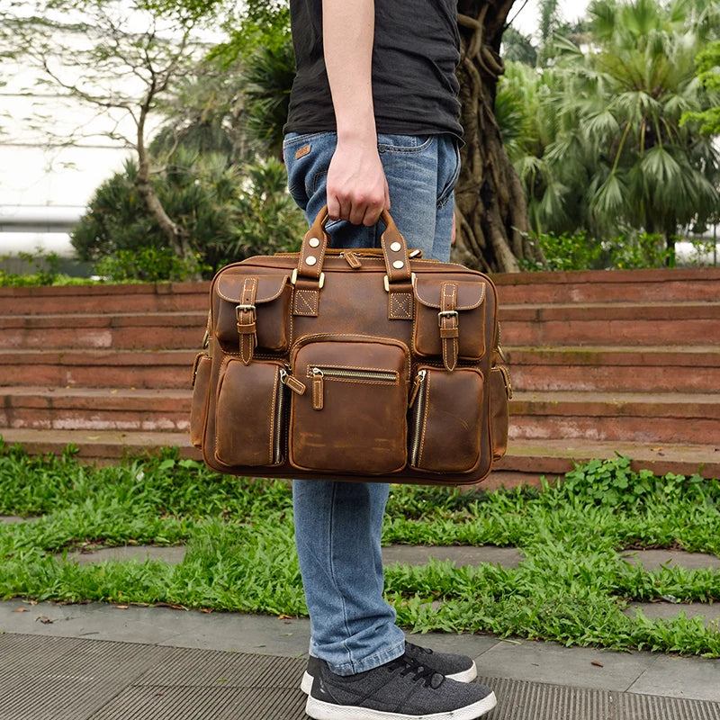 Fashion Natural Leather Men Briefcases With Shoulder Strap Mans Laptop Notebook Hand Bag 2019 New Business Briefcase Bag