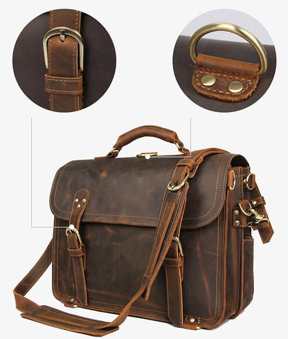 Men Thick Crazy Horse Leather Laptop Rucksack Large Capacity Genuine Leather