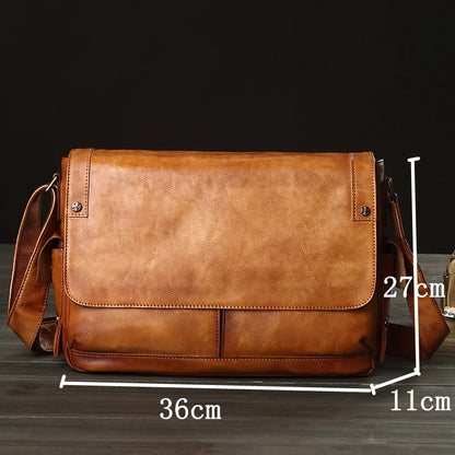 Business casual leather men's bag horizontal section cowhide vintage shoulder messenger bag men laptop bags postal briefcases