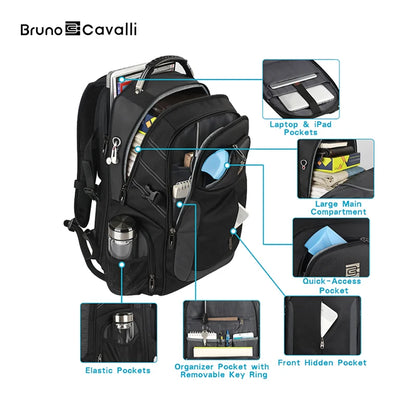 BrunoCavalli Men's Laptop Backpacks For 17 Inch Fashion Women Travel Bag Waterproof School Backpack Large Capacity Men Bagpack