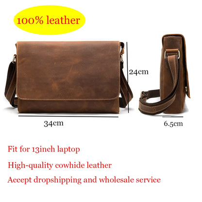 WESTAL 13inch Computer Bags Crazy Horse Leather Men's Briefcases Laptop Bag Office Bags for Men Cover Shoulder Messenger Bags