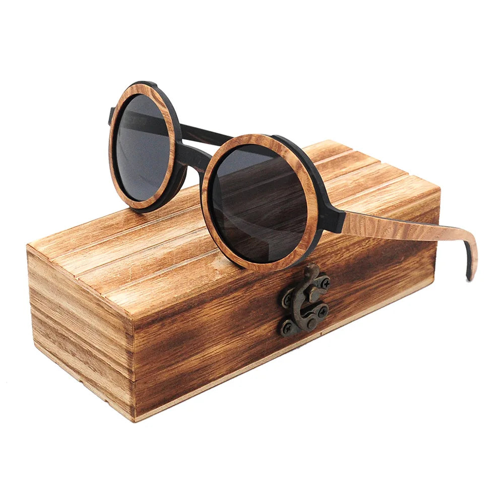 Vintage Polarized Round Wood Sunglasses Stylish Craft Handmade Wooden Sun Glasses Unique Design With Case