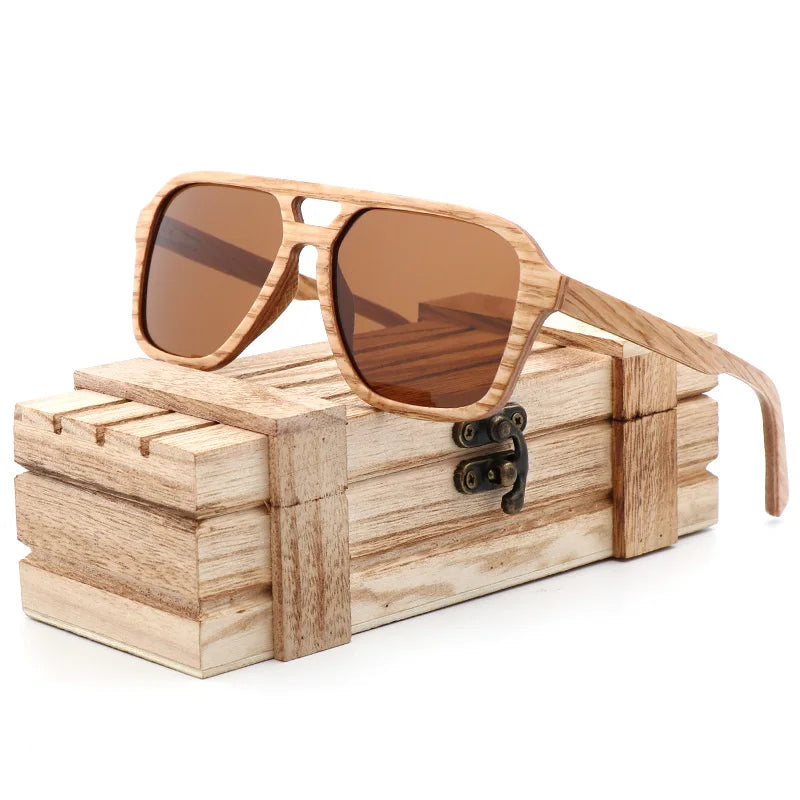 Fashion Men Pilot Polarized Sunglasses  Handmade Wood Glasses Natural Wooden Sun Glasses UV400 With Gift box Gafas de sol