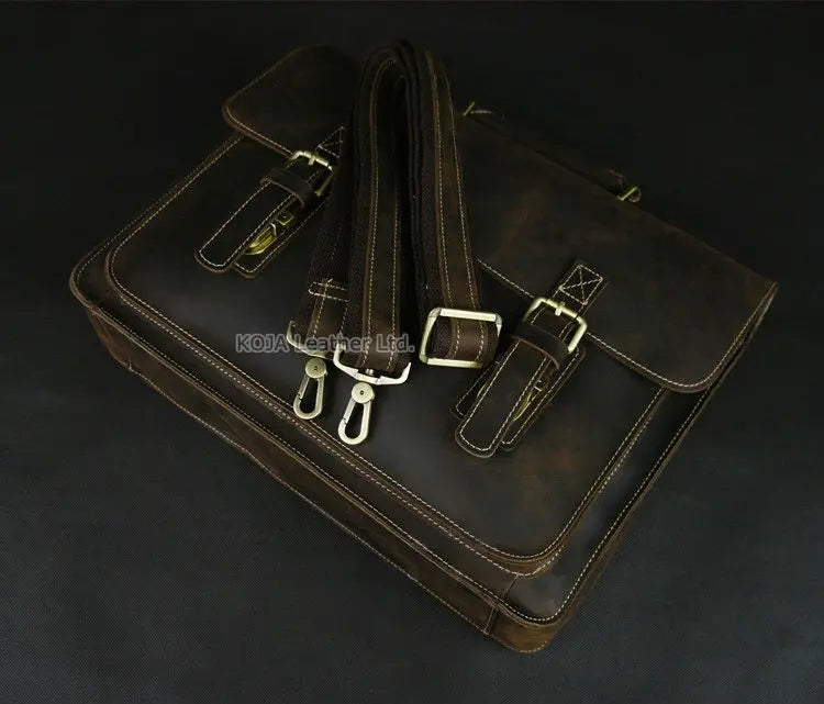 Vintage Crazy Horse Genuine Leather Men Briefcase 15" Laptop Bag Work Business Bag Shoulder Messenger Bag Male Tote Handbag M088