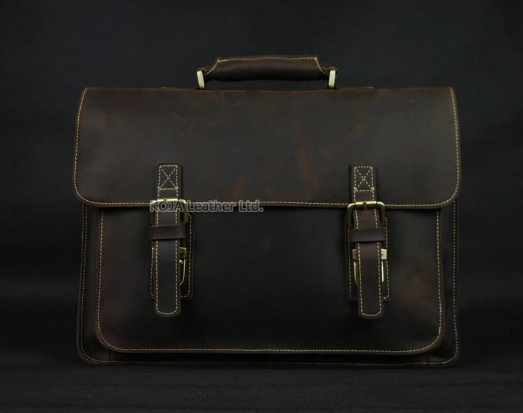 Vintage Crazy Horse Genuine Leather Men Briefcase 15" Laptop Bag Work Business Bag Shoulder Messenger Bag Male Tote Handbag M088