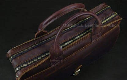 Luxury Genuine Leather Men Briefcase Business Bag Leather portfolio Laptop Bag Shoulder Messenger Bag male Document Office bag