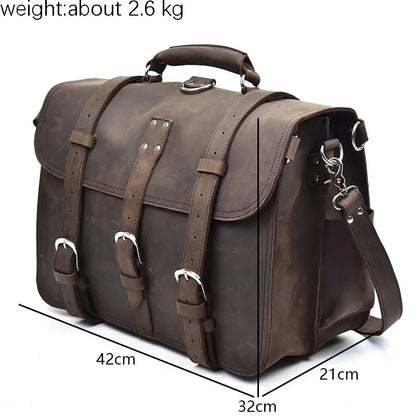 Men Thick Crazy Horse Leather Laptop Rucksack Large Capacity Genuine Leather