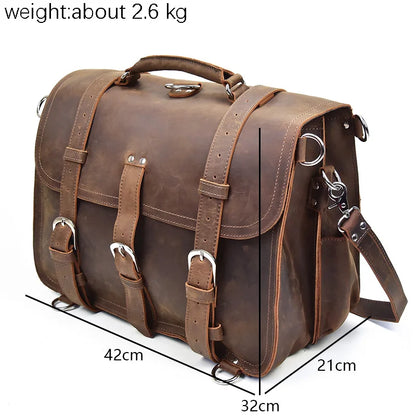 Men Thick Crazy Horse Leather Laptop Rucksack Large Capacity Genuine Leather