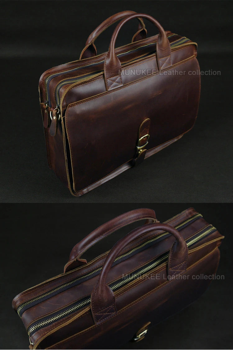 Luxury Genuine Leather Men Briefcase Business Bag Leather portfolio Laptop Bag Shoulder Messenger Bag male Document Office bag