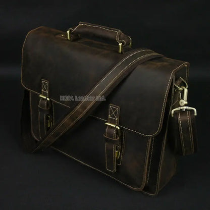 Vintage Crazy Horse Genuine Leather Men Briefcase 15" Laptop Bag Work Business Bag Shoulder Messenger Bag Male Tote Handbag M088