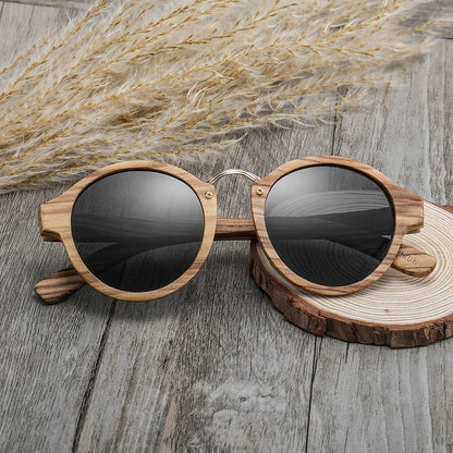 2020 New Brand Zebra Wood Sunglasses For Men Women Retro Round Sun Glasses Polarized Lens UV400 with Case