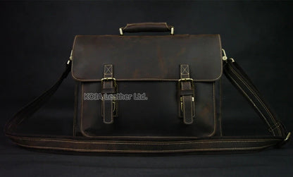 Vintage Crazy Horse Genuine Leather Men Briefcase 15" Laptop Bag Work Business Bag Shoulder Messenger Bag Male Tote Handbag M088