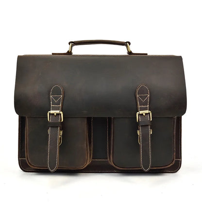 Vintage Men Briefcase Crazy Horse Genuine Leather Man Male Laptop Handbag Large Shoulder Messenger Portfolio Bag Business Case