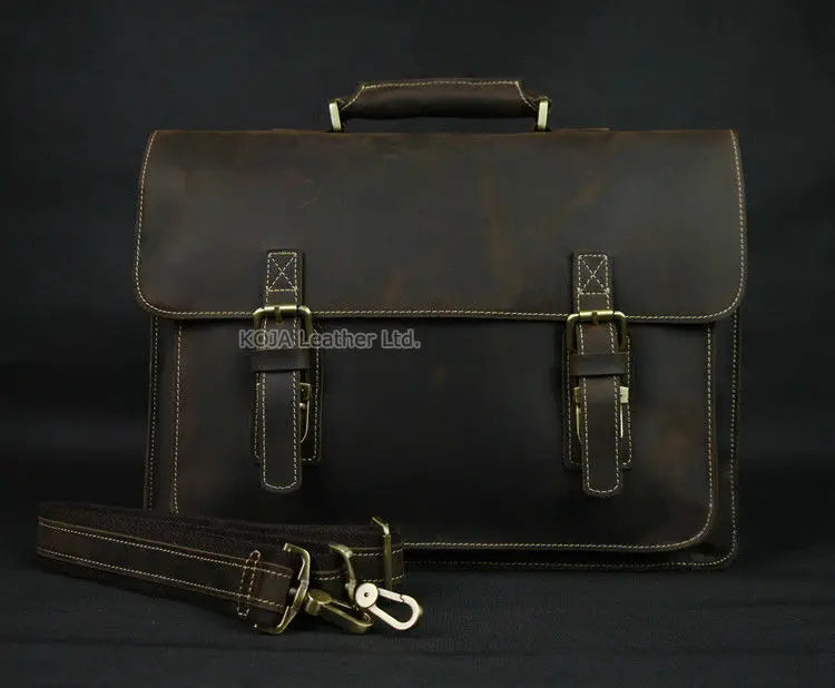 Vintage Crazy Horse Genuine Leather Men Briefcase 15" Laptop Bag Work Business Bag Shoulder Messenger Bag Male Tote Handbag M088