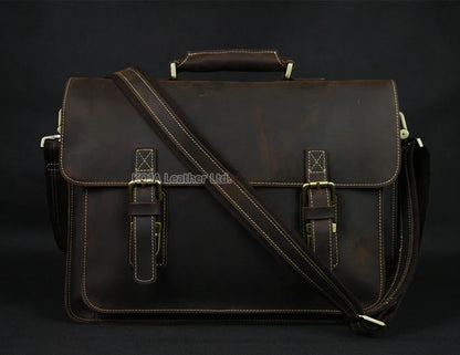 Vintage Crazy Horse Genuine Leather Men Briefcase 15" Laptop Bag Work Business Bag Shoulder Messenger Bag Male Tote Handbag M088