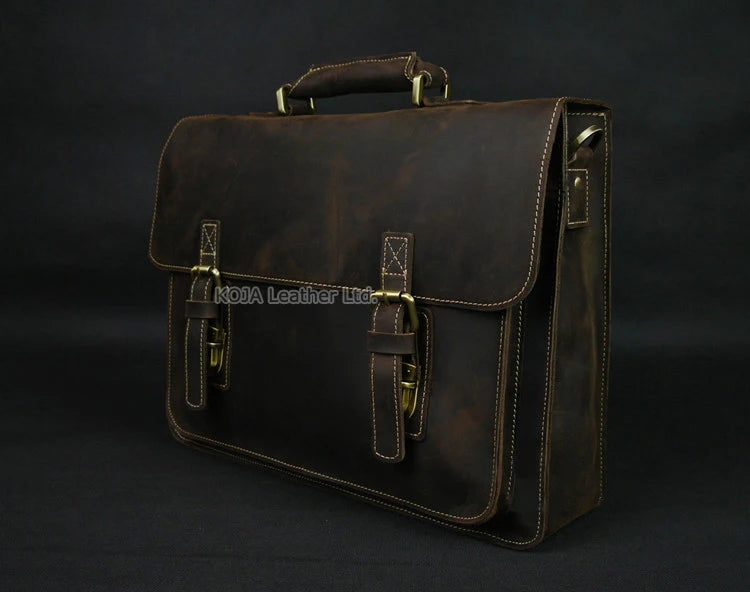 Vintage Crazy Horse Genuine Leather Men Briefcase 15" Laptop Bag Work Business Bag Shoulder Messenger Bag Male Tote Handbag M088