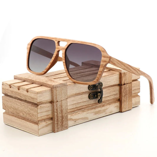 Fashion Men Pilot Polarized Sunglasses  Handmade Wood Glasses Natural Wooden Sun Glasses UV400 With Gift box Gafas de sol