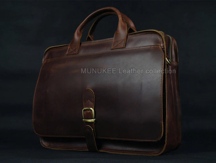 Luxury Genuine Leather Men Briefcase Business Bag Leather portfolio Laptop Bag Shoulder Messenger Bag male Document Office bag