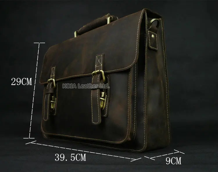 Vintage Crazy Horse Genuine Leather Men Briefcase 15" Laptop Bag Work Business Bag Shoulder Messenger Bag Male Tote Handbag M088