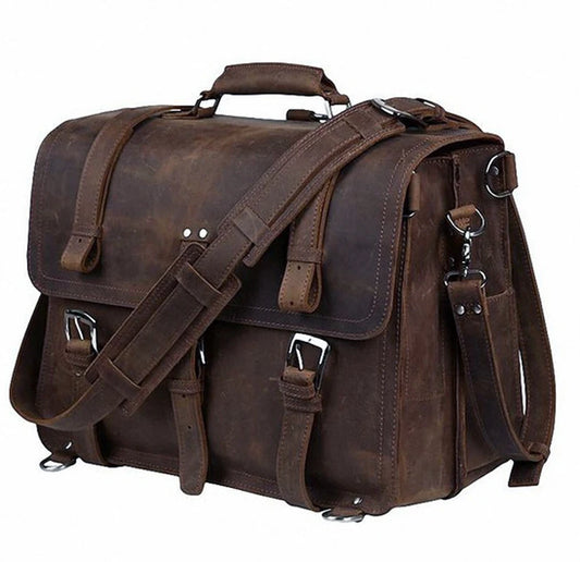 Vintage Crazy Horse Genuine Leather Men Briefcase Business Bag