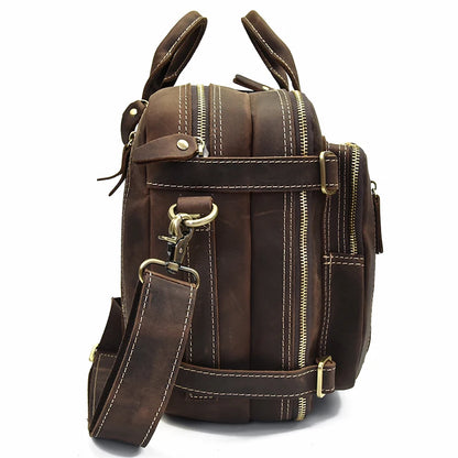 Men Thick Crazy Horse Leather Laptop Rucksack Large Capacity Genuine Leather